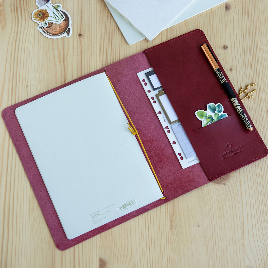 Leather Journal Cover Refillable MINIMAL/ Amaranto
