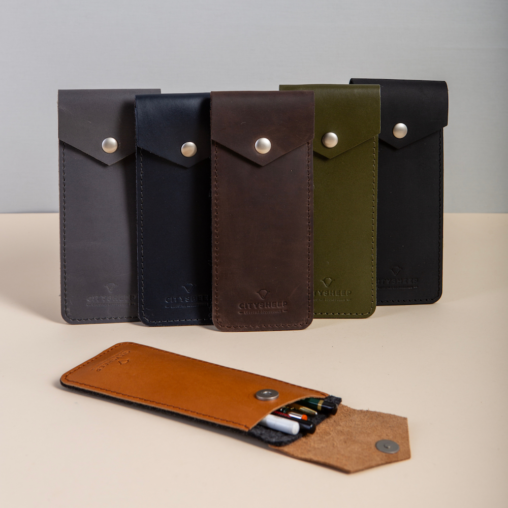 various colors full grain leather pencil case