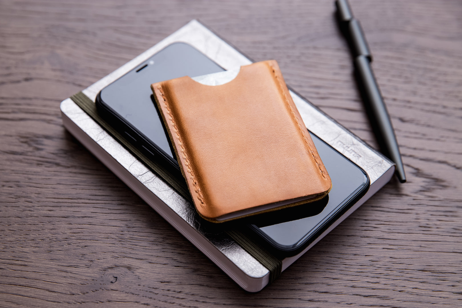 Front pocket leather wallet men skinny light brown leather