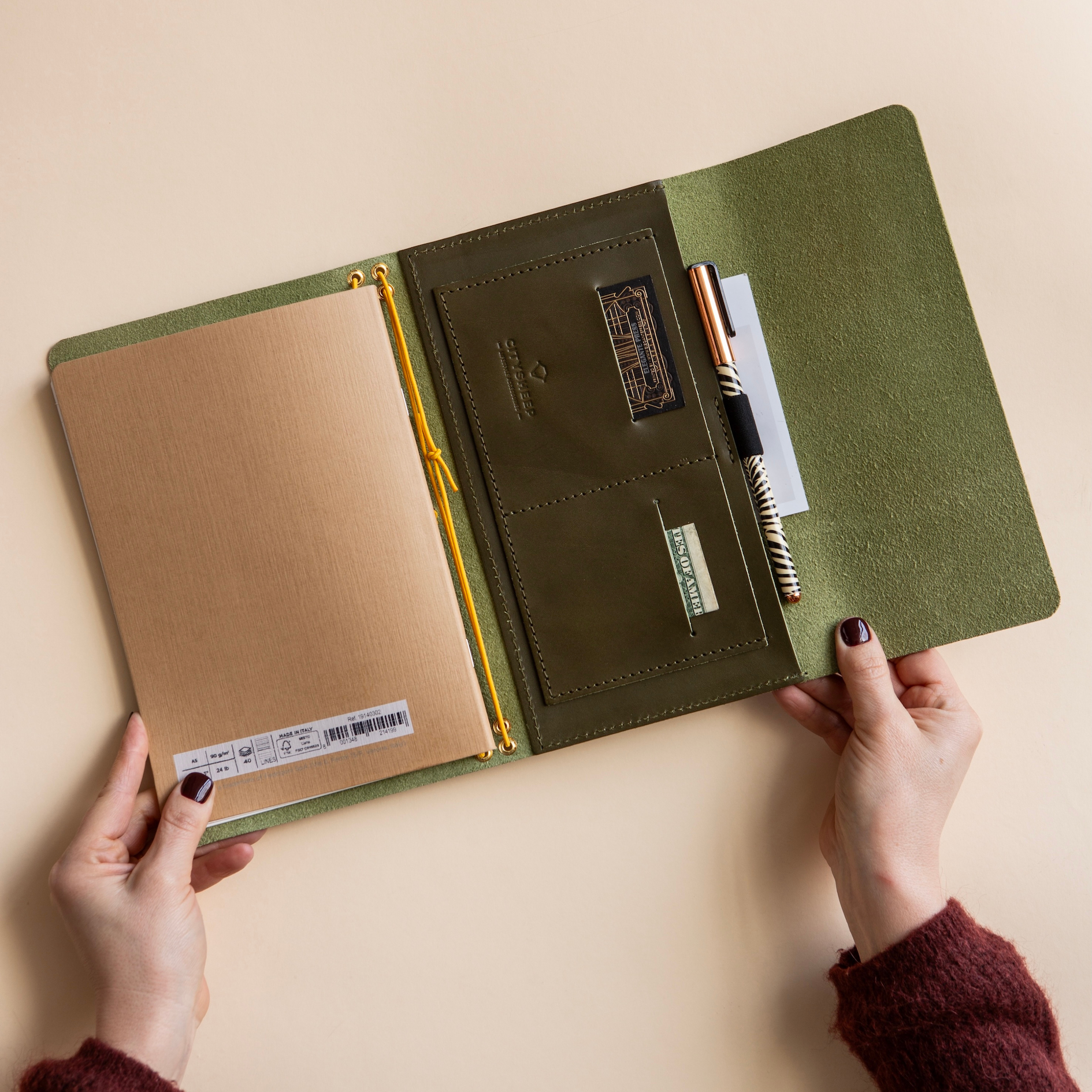 Trifold Leather Journal CARRY ALL/ Olive Green