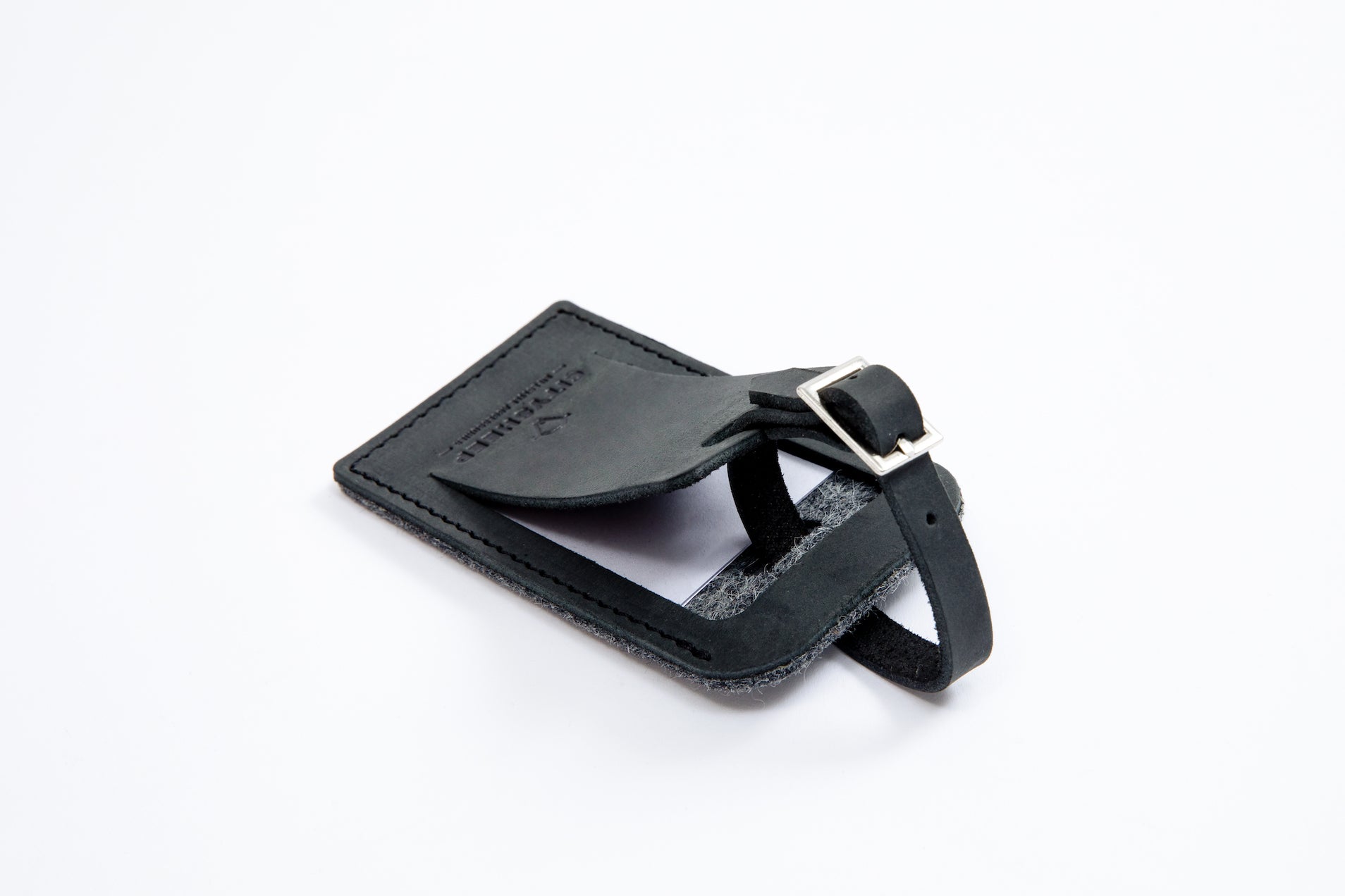 Black crazy horse lather luggage tag with hidden address card