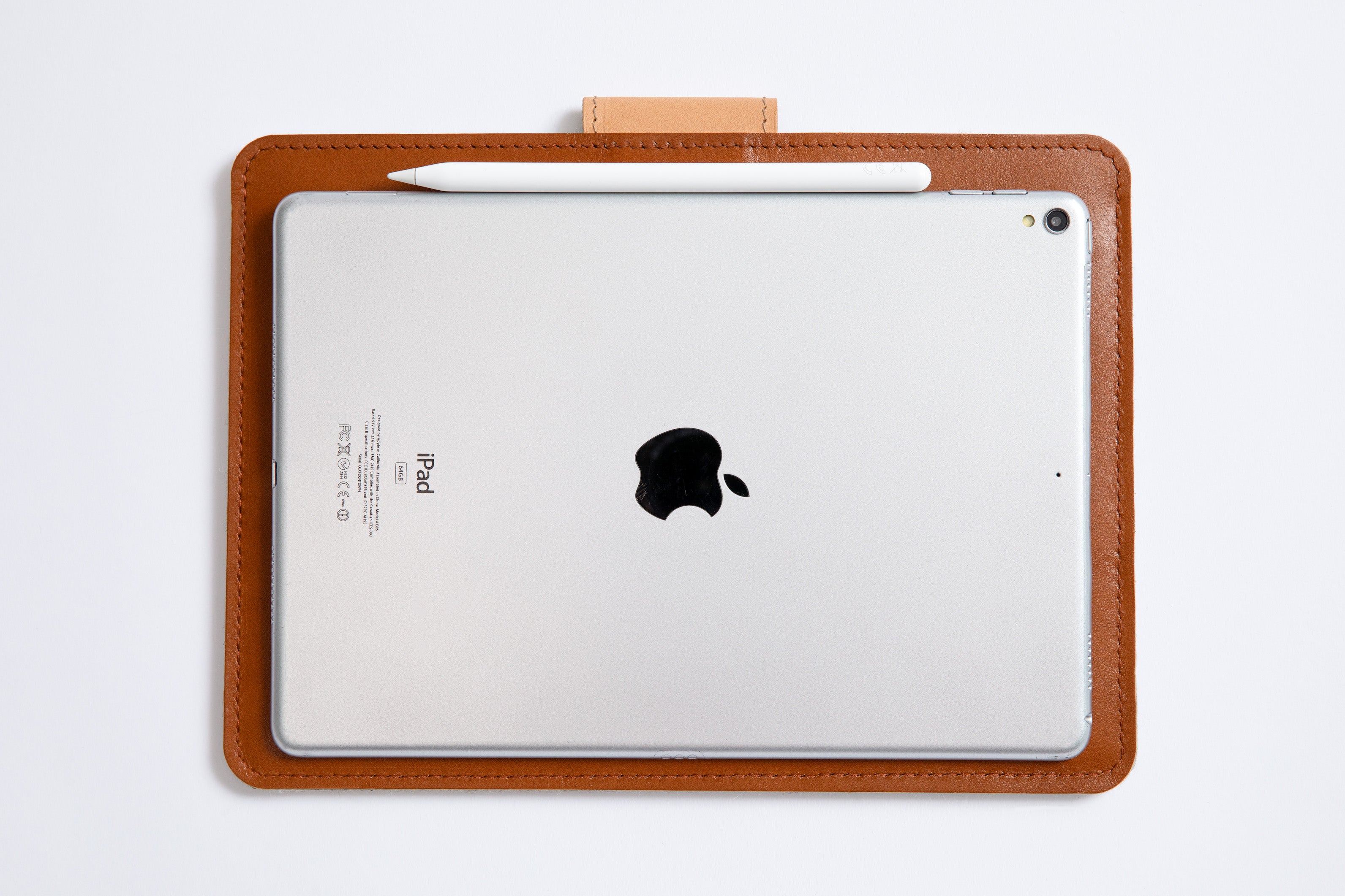 Full grain leather iPad sleeve padded with merino wool felt