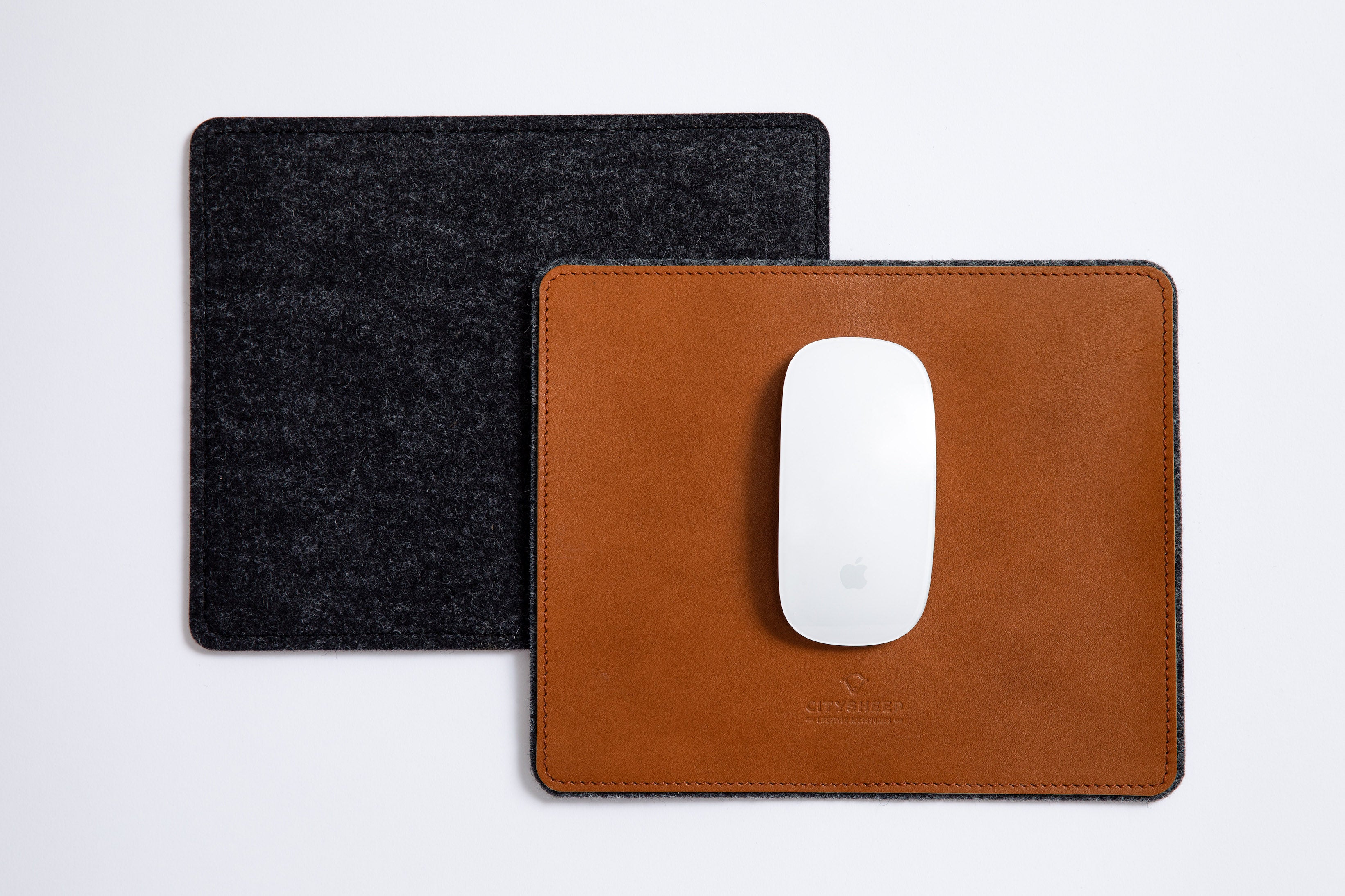 Tan leather mouse pad, made from Italian vegetable tanned leather