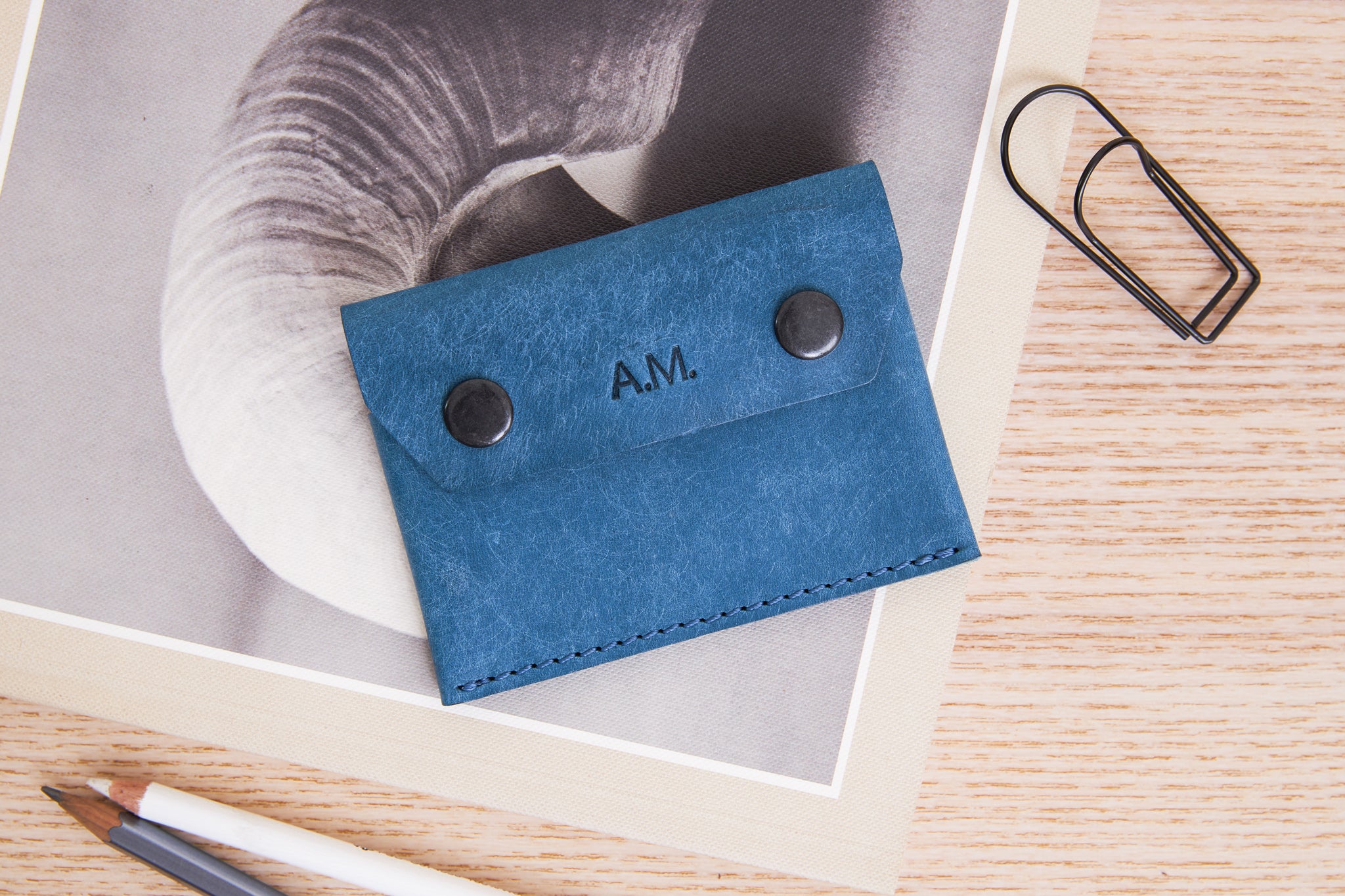 Personalized leather AirTag wallet card holder