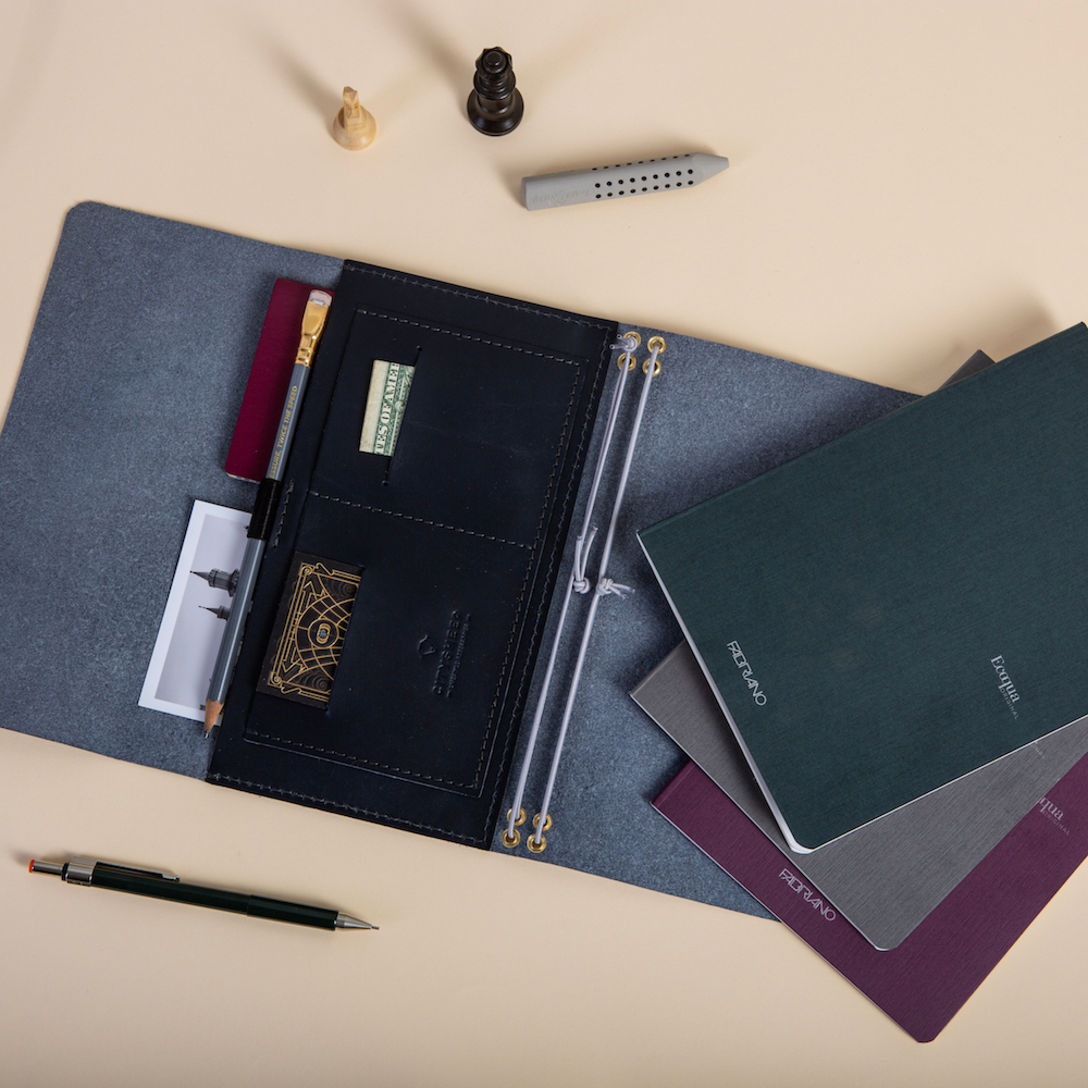 Trifold Leather Journal CARRY ALL/ Deep Blue