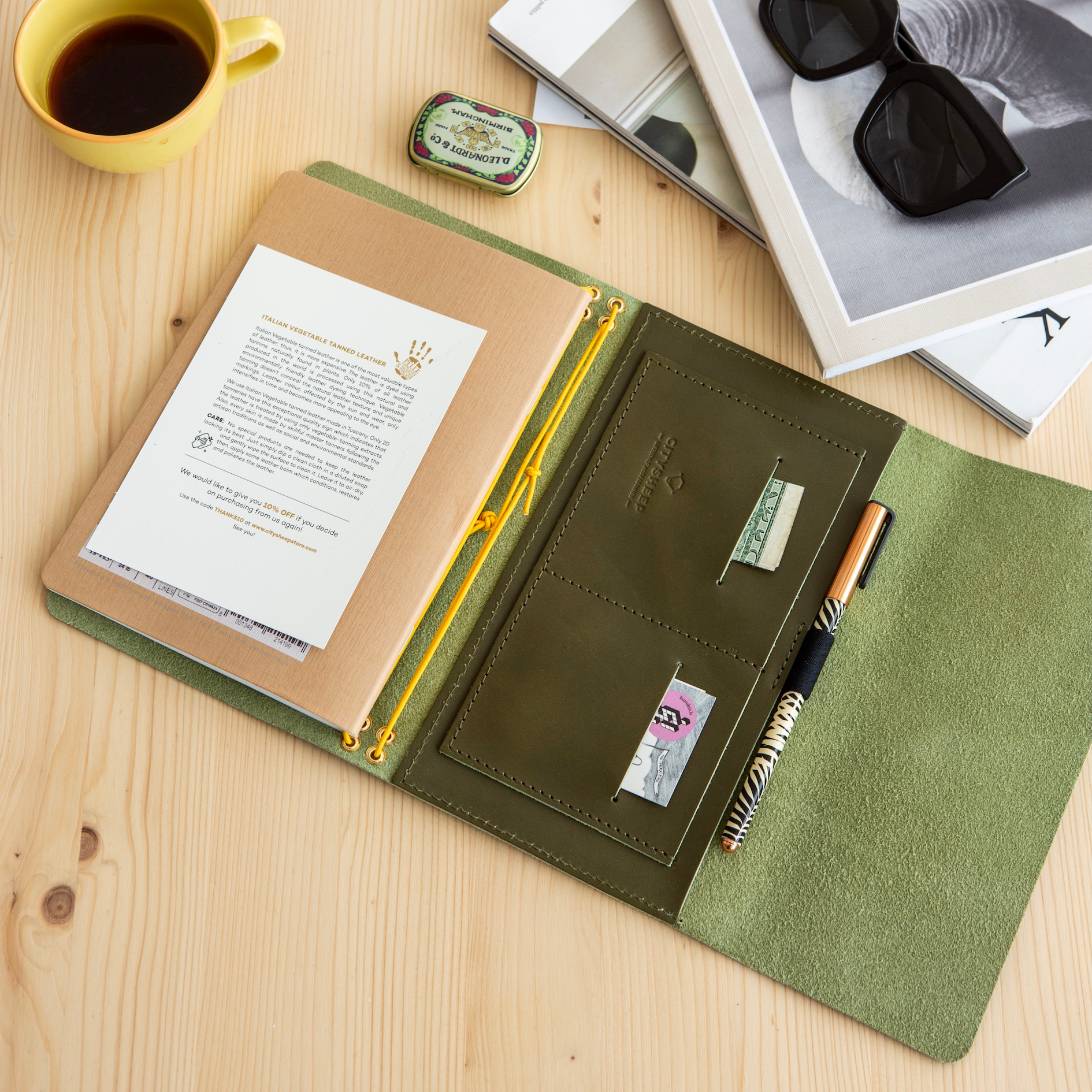 Trifold Leather Journal CARRY ALL/ Olive Green