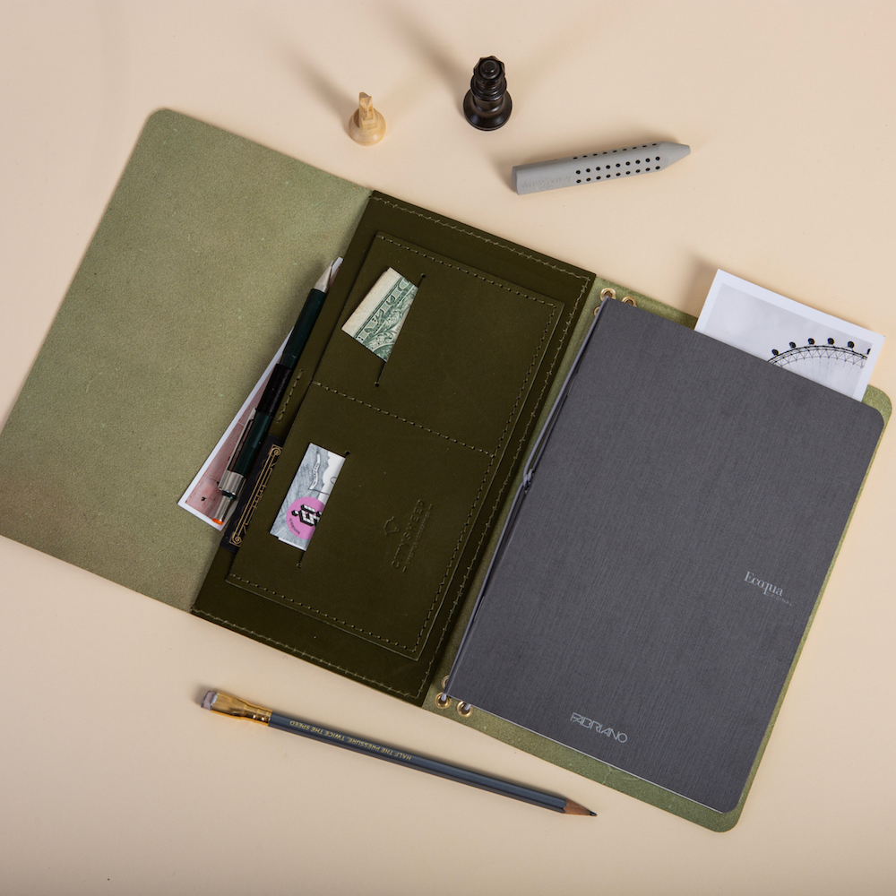 Trifold Leather Journal CARRY ALL/ Olive Green