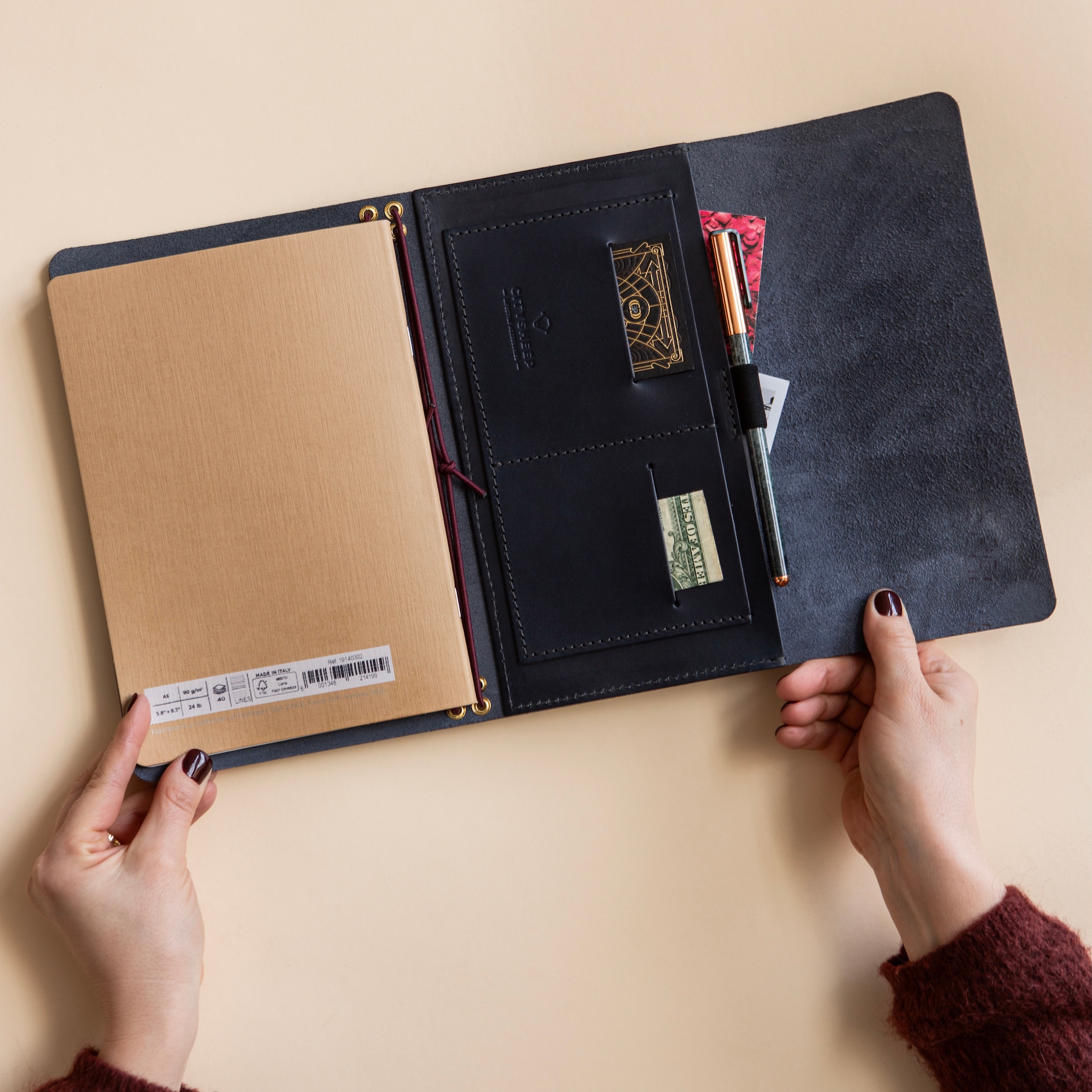 Trifold Leather Journal CARRY ALL/ Deep Blue