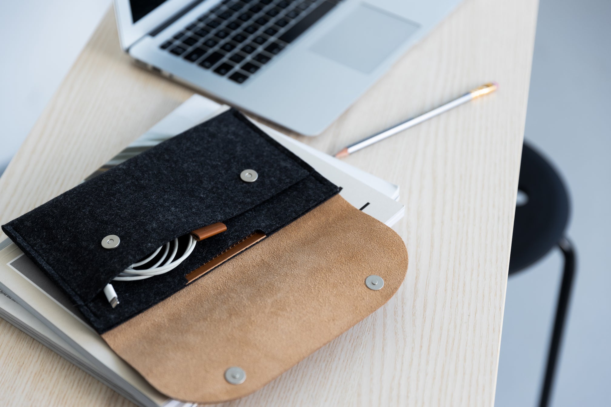 Hand made tech pouch for chargers, mouse, other tech accessories. Slim and lightweight.