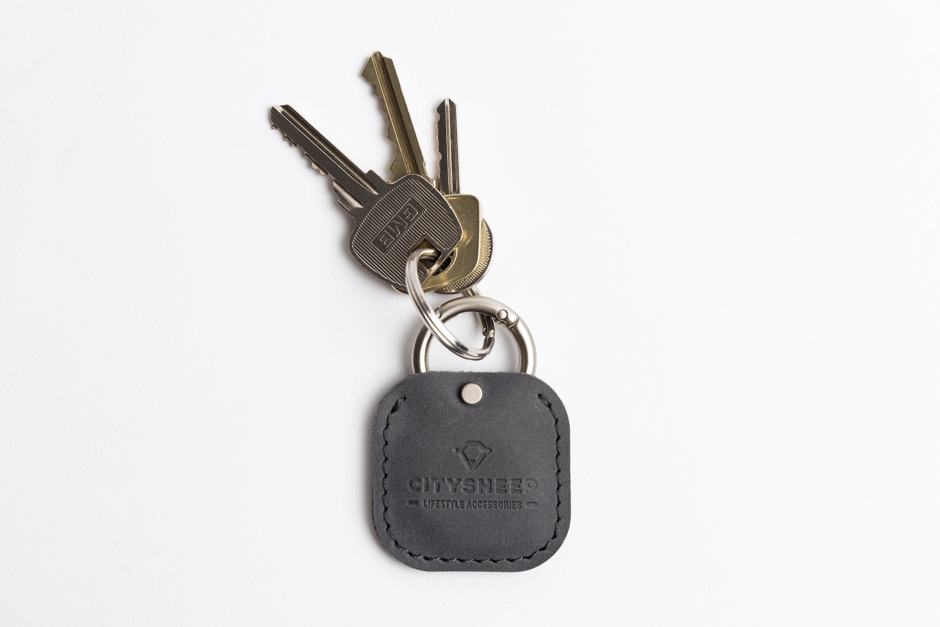 Leather AirTag Keychain Holder/ Scandinavian Grey rectangular