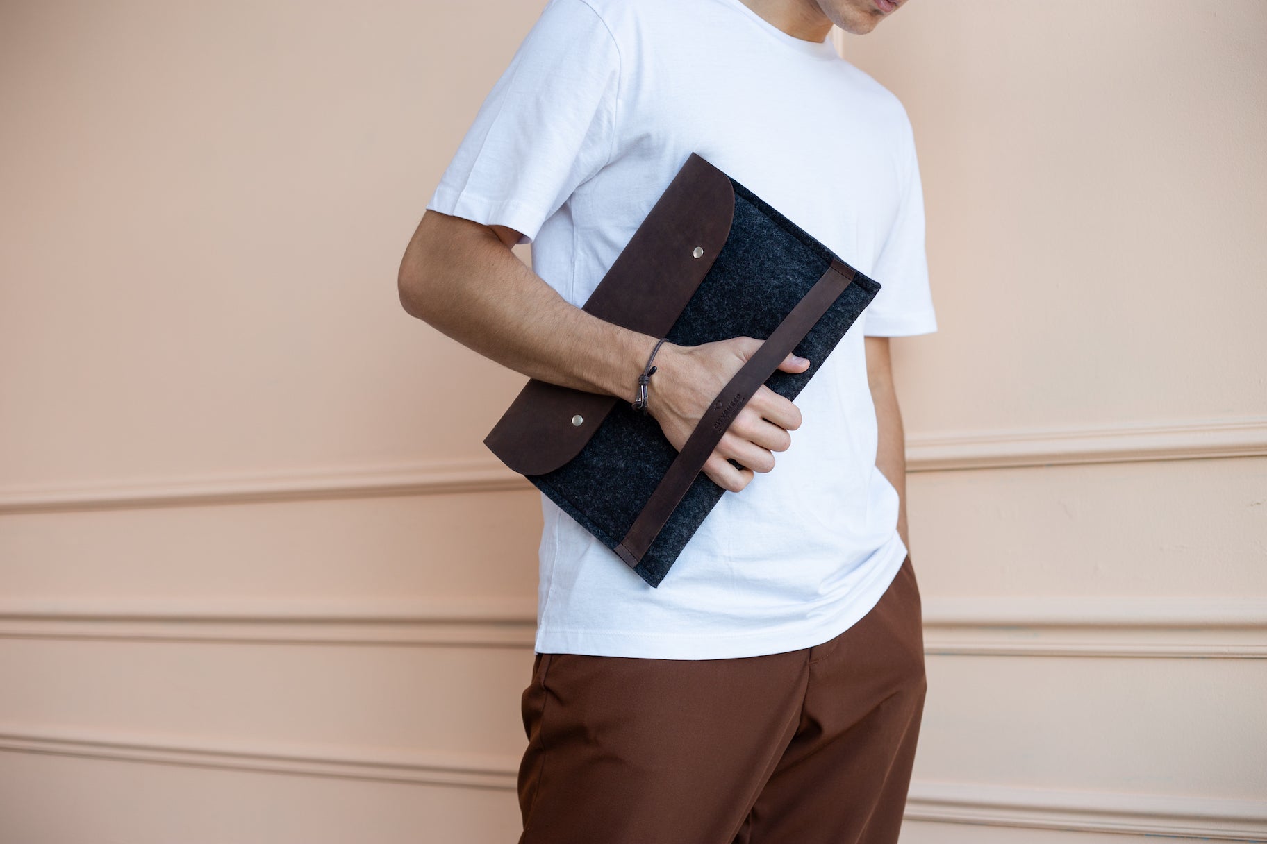 Wool Felt & Leather MacBook Case CARRY MORE/ Oak Brown/