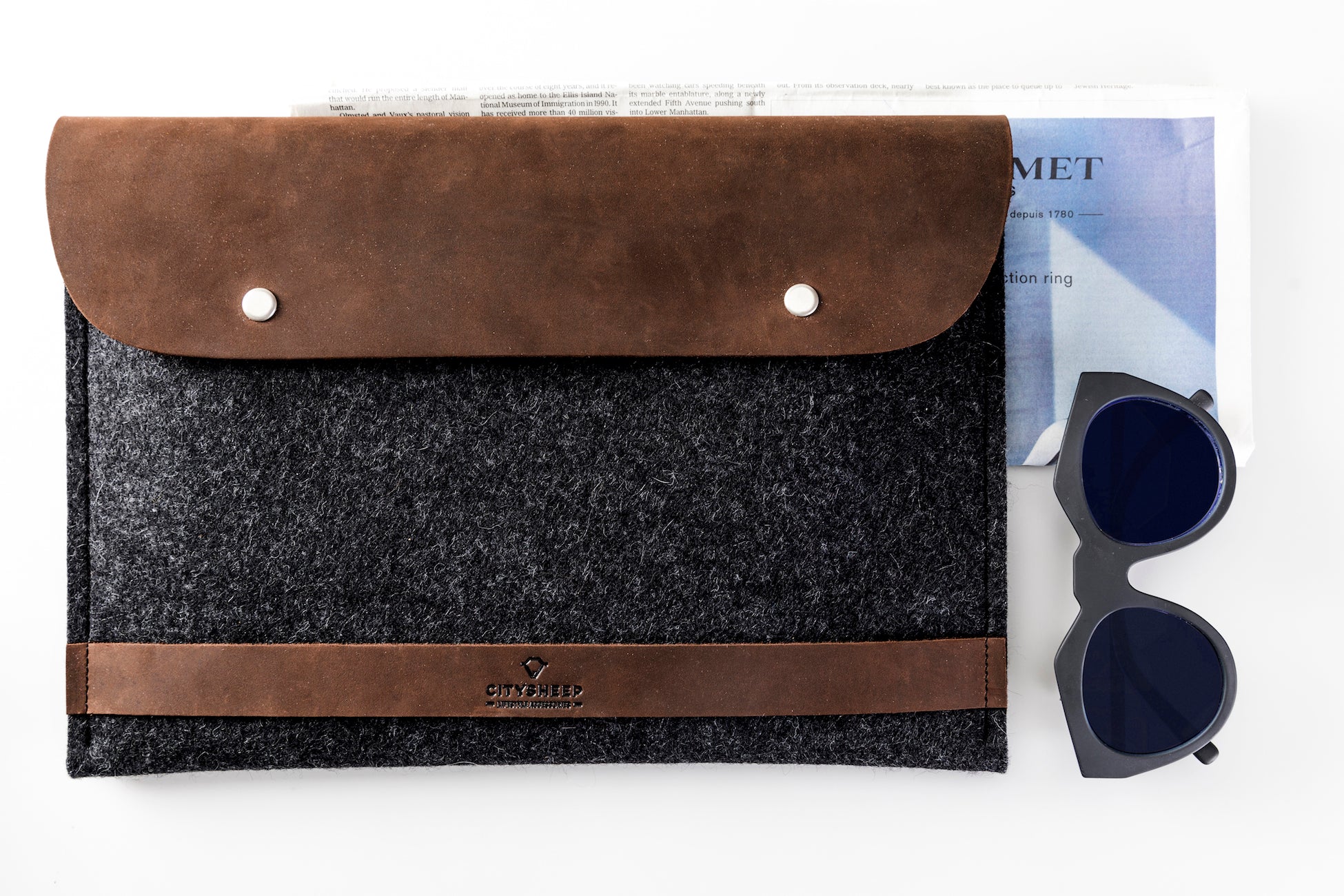 Wool Felt & Leather MacBook Case CARRY MORE/ Oak Brown/