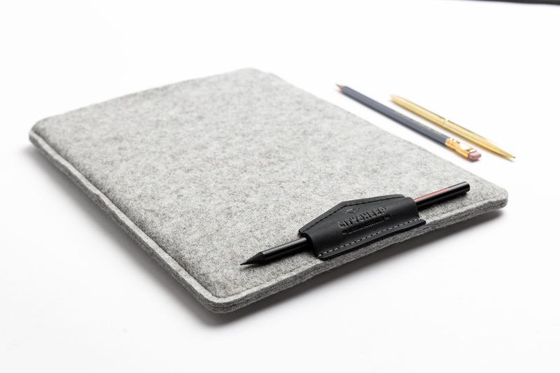 COMFY MacBook Case/ Light grey felt & Black leather/