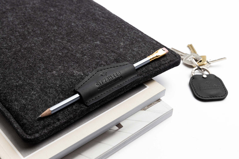 COMFY MacBook Case/ Dark grey felt & Black leather/