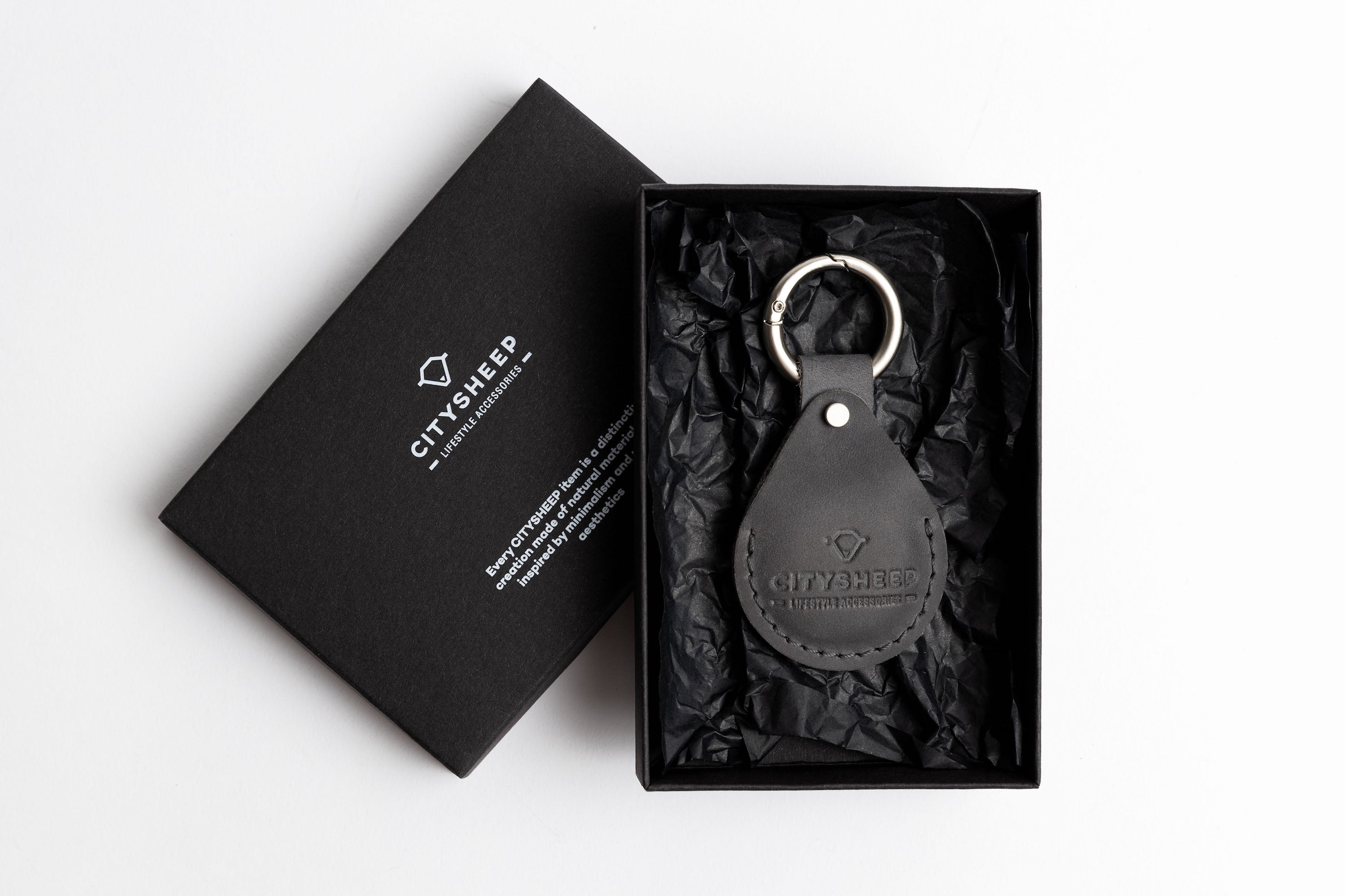 Full grain leather handcrafted AirTag keychain, AirTag holder.