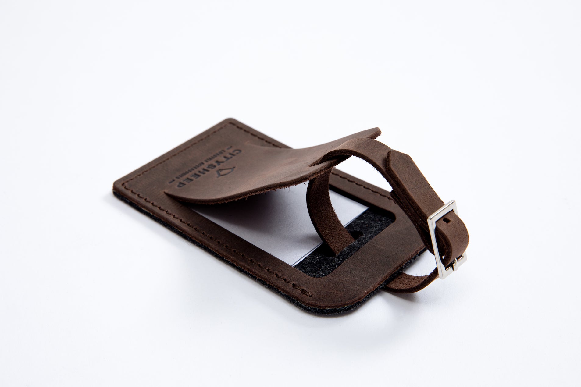 Leather luggage tag crafted from premium full grain Crazy Horse leather Strong and durable.