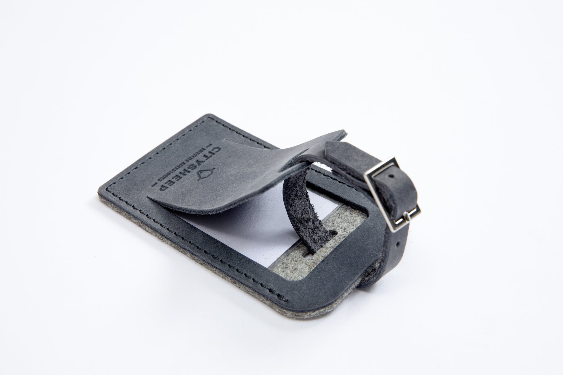 grey leather luggage tag durable and strong.